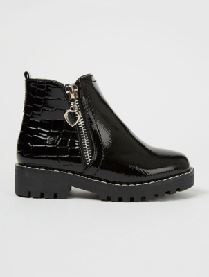 Black Mock Croc Patent Panelled Ankle 