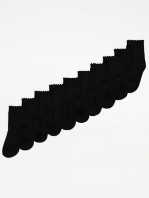 Black Picot Trim Ankle Socks 10 Pack