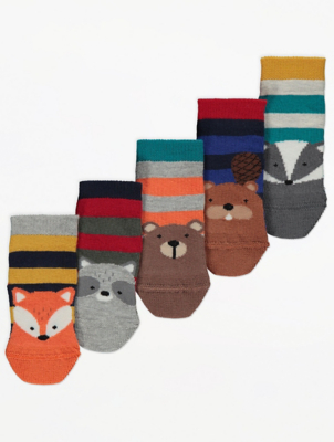Woodland Animal Print Ankle Socks 5 Pack