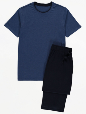 Navy Short Sleeve Pyjamas Men at ASDA