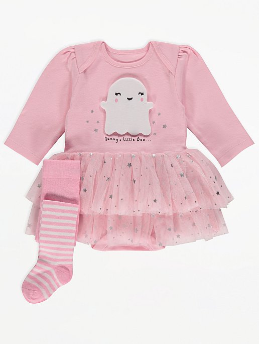 Halloween Pink Ghost Mummy Slogan Tutu Bodysuit And Tights Outfit Baby George At Asda