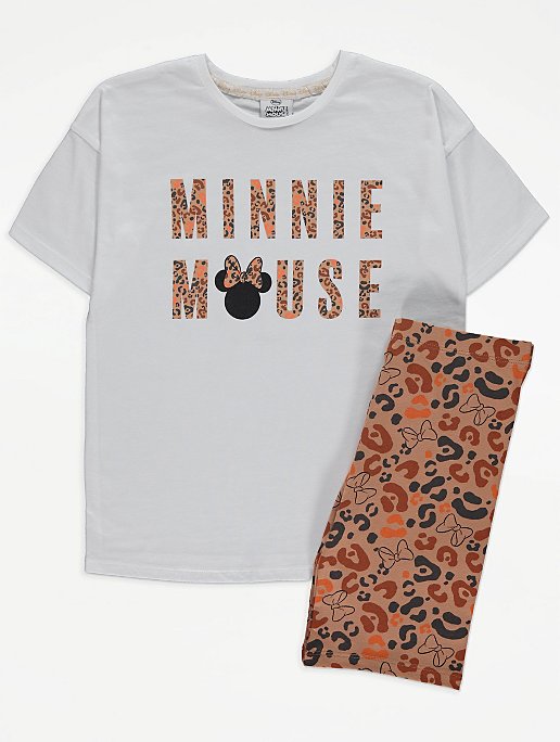 Minnie Mouse Embroidered Shirt Leopard Ruffle Shorts