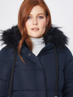 navy coat with fur hood