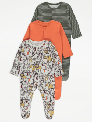 Animal Print Sleepsuits 3 Pack