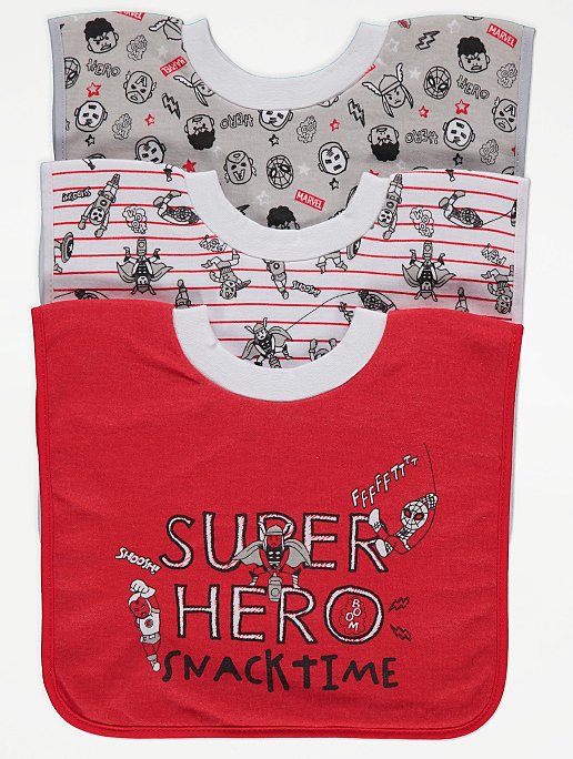 Marvel Avengers Red Slogan Pop Over Bibs 3 Pack | Baby | George at ASDA