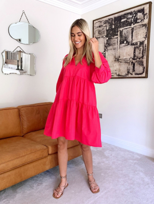 Pink Poplin Tiered Mini Dress | Women 