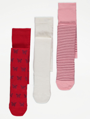 Red Butterfly Print Tights 3 Pack