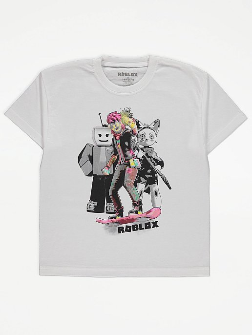 Roblox Character Print T Shirt Kids George At Asda - white hoodie wblack laces roblox