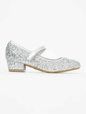 Silver Glitter Mid Heel Party Shoes 