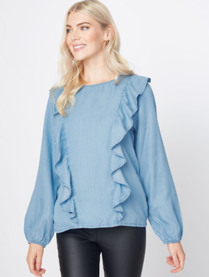 denim frill blouse