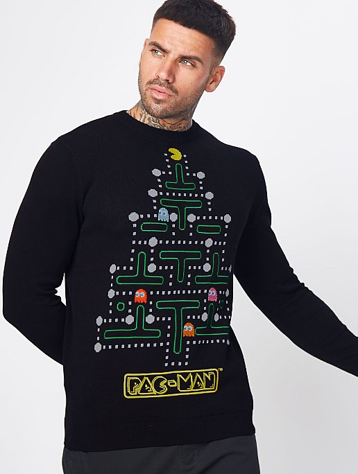 Pac Man Black Christmas Jumper Men George At Asda