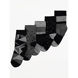 Grey Geometric Print Ankle Socks 5 Pack