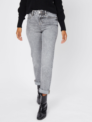 Grey Acid Wash Straight Leg Jeans