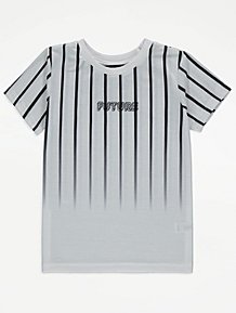 White Graphic T Shirt Kids George At Asda - blue and white striped graphic tee roblox