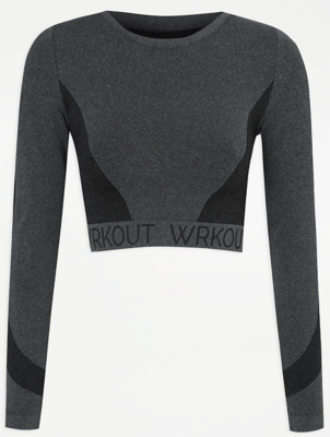 WRKOUT Grey Colour Block Seam Free Sports Crop Top