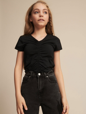 black ruched front top