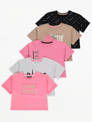 Pink City Slogan Boxy T-Shirts 5 Pack