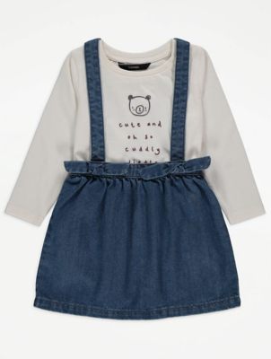 denim pinafore dress outfit