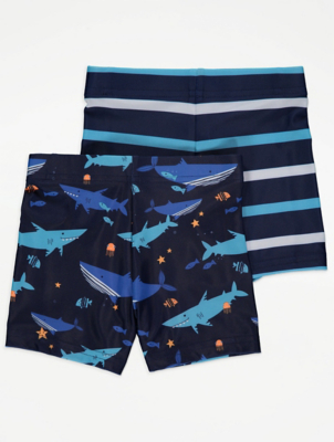 Blue Shark Print Swim Trunks