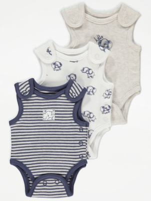 Elephant Premature Baby Sleeveless Bodysuits 3 Pack Baby at ASDA
