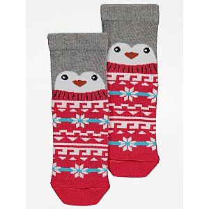 Grey Penguin Christmas Socks