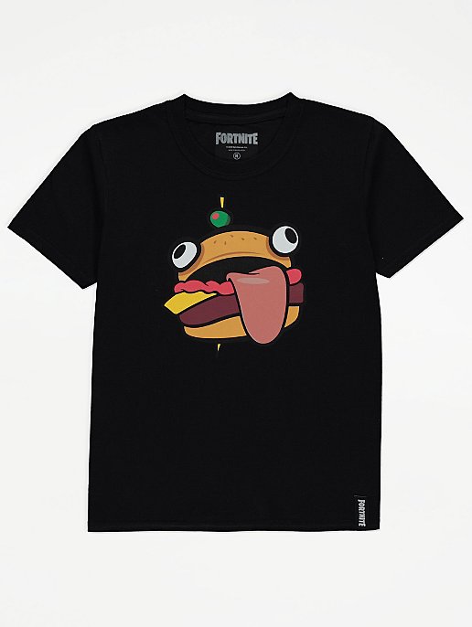 Fortnite Durr Burger Black Logo T Shirt Kids George At Asda - fortnite durr burger shirt roblox