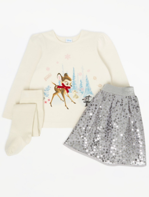 Disney Bambi Cream Sweatshirt Skirt And Tights Outfit Kids George At Asda