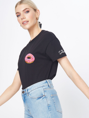 The Simpsons Black Donut Motif T-Shirt 