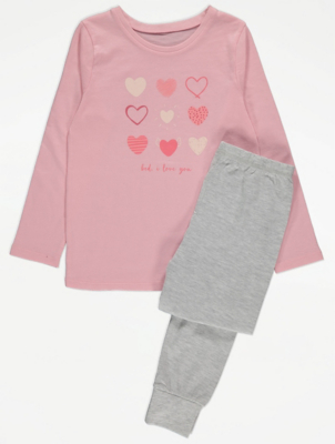 Pink Heart Graphic Bed Slogan Long Sleeve Pyjamas