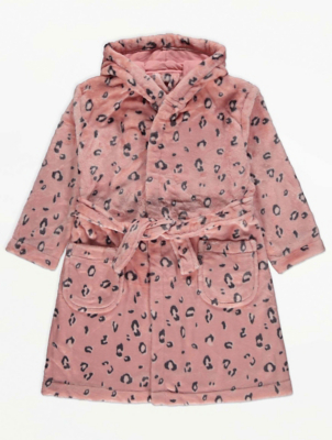 Pink Leopard Print Fleece Dressing Gown