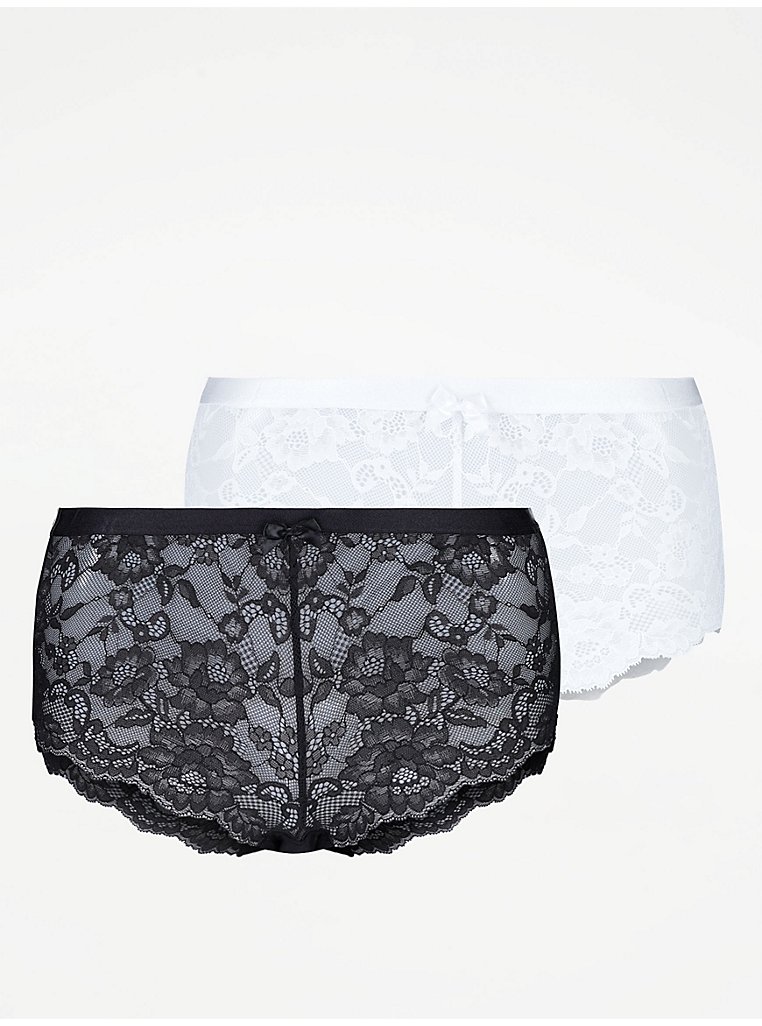 Black Lace High Waisted Short Knickers 2 Pack