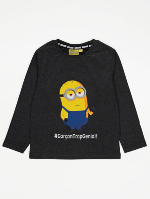 Sun-City Minions Charcoal #Garçon Slogan Long Sleeve Top