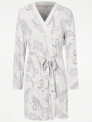 Lilac Paisley Print Lightweight Dressing Gown Women at ASDA
