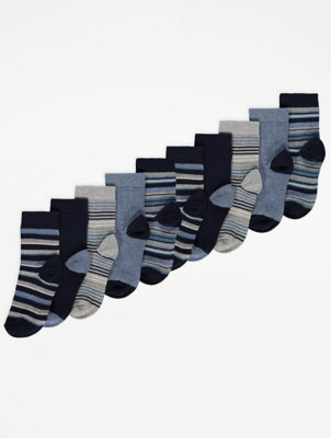 Navy Stripe Ankle Socks 10 Pack
