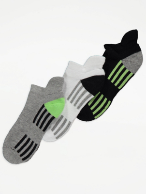 Grey Marl Striped Sport Trainer Liner Socks 3 Pack