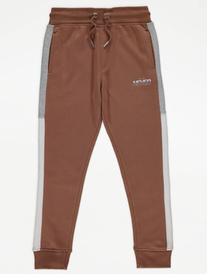 Tan Never Slogan Panelled Joggers