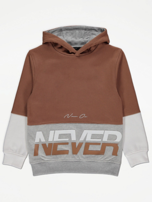 Tan Panelled Never Slogan Hoodie