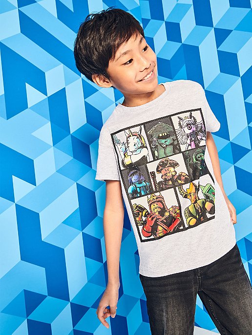 Roblox Grey Character Graphic Panel T Shirt Kids George At Asda - shirt glitched roblox
