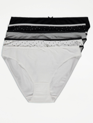 Black Polka Dot Print High Leg Knickers 5 Pack