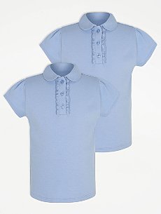 Girls White Ruffle School Polo Shirt 100% Cotton Soft Stretchy 