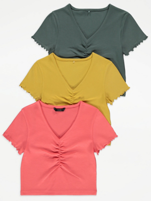Ruched Detail Short Sleeve Tops 3 Pack