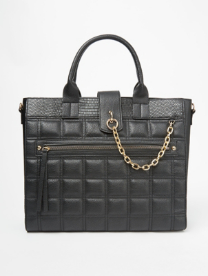 Black Quilted Tote Laptop Bag Women George At Asda