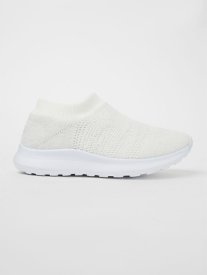 Cream Knitted Slip On Sports Trainers 