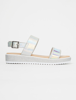 Iridescent Silver 1 Strap Flatform 