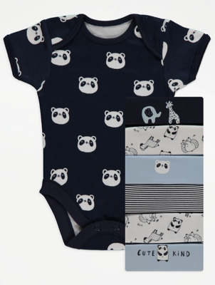 Navy Jungle Animal Bodysuits 7 Pack Baby at ASDA