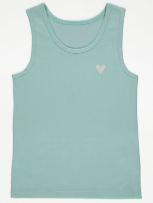 Mint Green Ribbed Heart Detail Pyjama Vest Top
