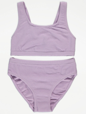 Lilac Textured Stripe Bikini Set