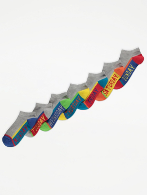 Grey Day of the Week Slogan Trainer Liners 7 Pack