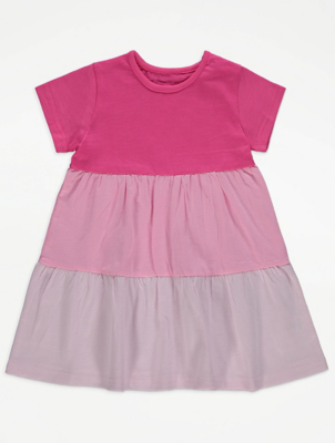 Pink Colour Block Tiered Dress
