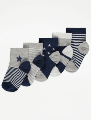 Navy Star Ankle Socks 5 Pack